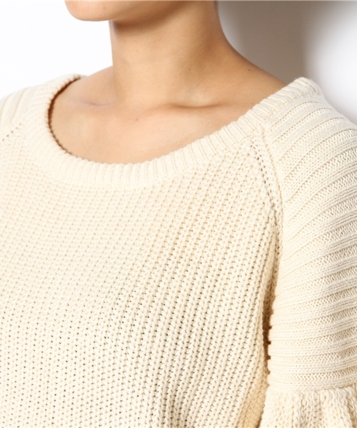 mystic（ミスティック）の「袖フリルあぜP/O（ニット/セーター・レディース・ブラック/ミント/キャメル/アイボリー/ブルー・ﾌﾘ-）」の8枚目の写真