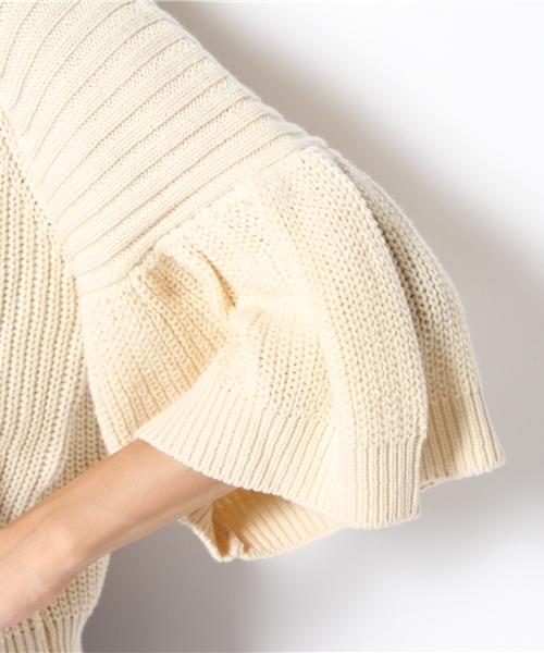 mystic（ミスティック）の「袖フリルあぜP/O（ニット/セーター・レディース・ブラック/ミント/キャメル/アイボリー/ブルー・ﾌﾘ-）」の9枚目の写真