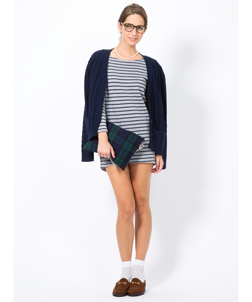 SEA（シー）の「VINTAGE ボーダーバスクシャツワンピース（ワンピース・レディース・バーガンディー/グレー・FREE）」の2枚目の写真