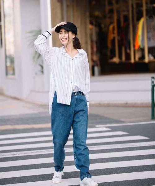 Munich（ミューニック）の「10.5ozデニムテーパードパンツ（デニムパンツ・レディース・ネイビー/ブルー・S/M/XS）」の7枚目の写真