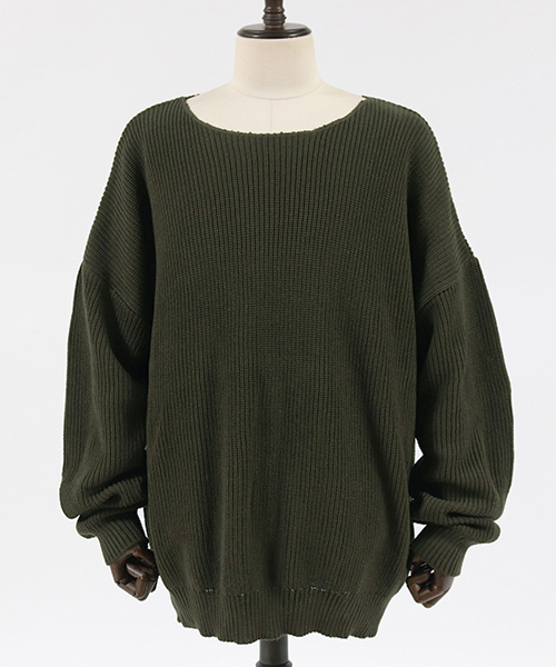 Jih Nunc(ジーヌンク)の「mn1904-ルーズネックワイドシルエットワッフルニット(ニット/セーター・メンズ・チャコール/カーキ/ベージュ・S/M/L)」の11枚目の写真