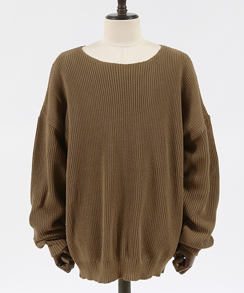 Jih Nunc(ジーヌンク)の「mn1904-ルーズネックワイドシルエットワッフルニット(ニット/セーター・メンズ・チャコール/カーキ/ベージュ・S/M/L)」の5枚目の写真