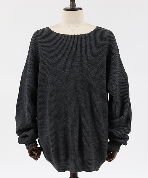 Jih Nunc(ジーヌンク)の「mn1904-ルーズネックワイドシルエットワッフルニット(ニット/セーター・メンズ・チャコール/カーキ/ベージュ・S/M/L)」の16枚目の写真