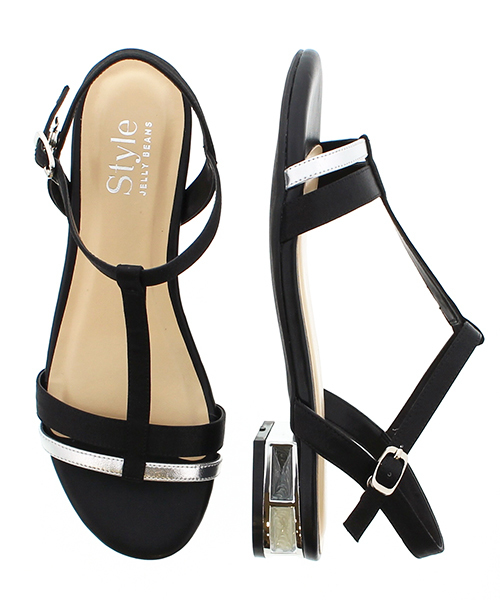 JELLY BEANS（ジェリービーンズ）の「Tストラップヒールコンシャスサンダル(204-2392)JELLY BEANS(ジェリービーンズ)（サンダル・レディース・ブラック/ネイビー/ピンク/イエロー・LL/S/M/L）」の2枚目の写真