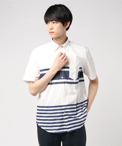 BLACK LABEL CRESTBRIDGE(ブラックレーベル・クレストブリッジ)の「ワイドボーダーハーフスリーブシャツ(シャツ/ブラウス)」|オフホワイト