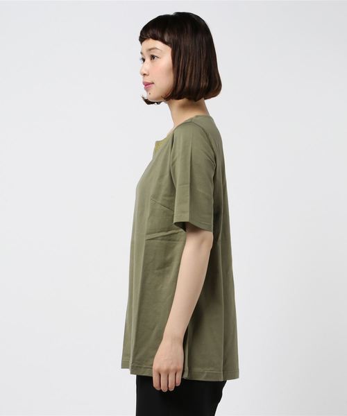 DECOY SINCE 1981(デコイシンスイチキュウハチイチ)の「【ひやさらコットンシリーズ】刺しゅうチュニック(Tシャツ/カットソー・レディース・ホワイト/ネイビー/カーキ・L size/LL/M size)」の4枚目の写真
