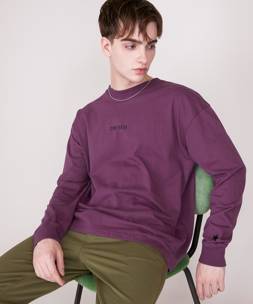 CONVERSE（コンバース）の「CONVERSE/コンバース EMMA CLOTHES 別注 ビッグシルエット ロゴ カットソー(袖刺繍)（Tシャツ/カットソー・メンズ・ホワイト/ブラック/ベージュ/パープル/ボルドー/チャコール・FREE）」の5枚目の写真