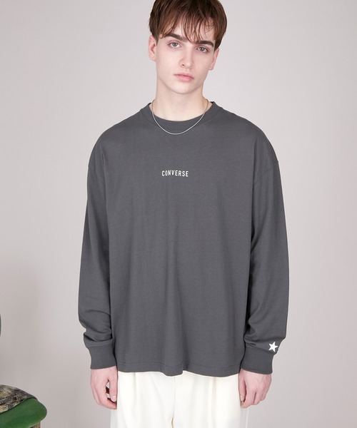 CONVERSE（コンバース）の「CONVERSE/コンバース EMMA CLOTHES 別注 ビッグシルエット ロゴ カットソー(袖刺繍)（Tシャツ/カットソー・メンズ・ホワイト/ブラック/ベージュ/パープル/ボルドー/チャコール・FREE）」の3枚目の写真