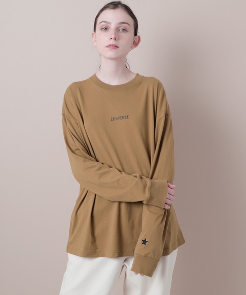 CONVERSE（コンバース）の「CONVERSE/コンバース EMMA CLOTHES 別注 ビッグシルエット ロゴ カットソー(袖刺繍)（Tシャツ/カットソー・メンズ・ホワイト/ブラック/ベージュ/パープル/ボルドー/チャコール・FREE）」の19枚目の写真