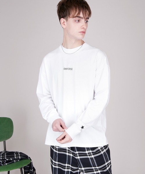 CONVERSE（コンバース）の「CONVERSE/コンバース EMMA CLOTHES 別注 ビッグシルエット ロゴ カットソー(袖刺繍)（Tシャツ/カットソー・メンズ・ホワイト/ブラック/ベージュ/パープル/ボルドー/チャコール・FREE）」の8枚目の写真