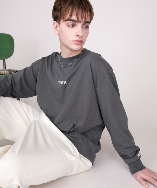 CONVERSE（コンバース）の「CONVERSE/コンバース EMMA CLOTHES 別注 ビッグシルエット ロゴ カットソー(袖刺繍)（Tシャツ/カットソー・メンズ・ホワイト/ブラック/ベージュ/パープル/ボルドー/チャコール・FREE）」の12枚目の写真