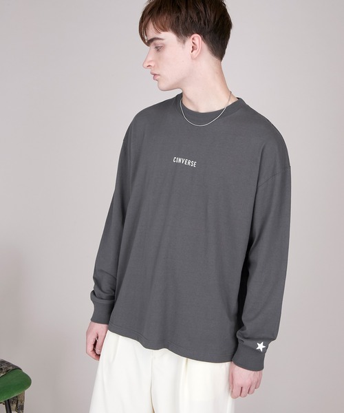 CONVERSE（コンバース）の「CONVERSE/コンバース EMMA CLOTHES 別注 ビッグシルエット ロゴ カットソー(袖刺繍)（Tシャツ/カットソー・メンズ・ホワイト/ブラック/ベージュ/パープル/ボルドー/チャコール・FREE）」の13枚目の写真