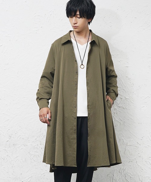 MinoriTY（マイノリティ）の「【MinoriTY】フレアロングシャツ 長袖シャツ ビッグシルエット スプリングコート コートシャツ（シャツ/ブラウス・メンズ・ブラック/ベージュ/カーキ/ホワイト/カーキ系/ブラック系/グレー系・M/L）」の7枚目の写真