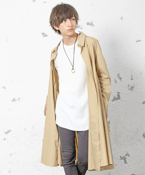 MinoriTY（マイノリティ）の「【MinoriTY】フレアロングシャツ 長袖シャツ ビッグシルエット スプリングコート コートシャツ（シャツ/ブラウス・メンズ・ブラック/ベージュ/カーキ/ホワイト/カーキ系/ブラック系/グレー系・M/L）」の5枚目の写真