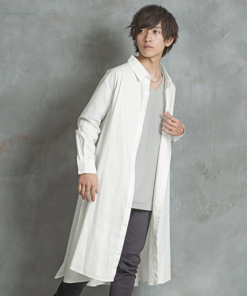 MinoriTY（マイノリティ）の「【MinoriTY】フレアロングシャツ 長袖シャツ ビッグシルエット スプリングコート コートシャツ（シャツ/ブラウス・メンズ・ブラック/ベージュ/カーキ/ホワイト/カーキ系/ブラック系/グレー系・M/L）」の2枚目の写真