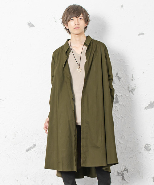 MinoriTY（マイノリティ）の「【MinoriTY】フレアロングシャツ 長袖シャツ ビッグシルエット スプリングコート コートシャツ（シャツ/ブラウス・メンズ・ブラック/ベージュ/カーキ/ホワイト/カーキ系/ブラック系/グレー系・M/L）」の6枚目の写真