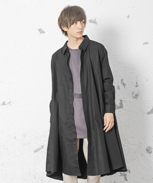 MinoriTY（マイノリティ）の「【MinoriTY】フレアロングシャツ 長袖シャツ ビッグシルエット スプリングコート コートシャツ（シャツ/ブラウス・メンズ・ブラック/ベージュ/カーキ/ホワイト/カーキ系/ブラック系/グレー系・M/L）」の3枚目の写真
