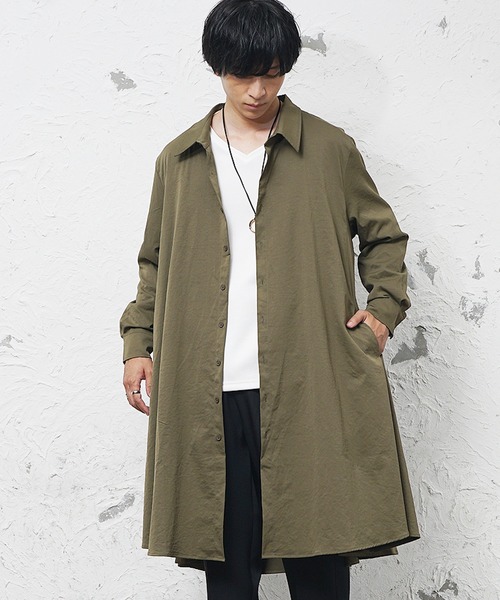 MinoriTY（マイノリティ）の「【MinoriTY】フレアロングシャツ 長袖シャツ ビッグシルエット スプリングコート コートシャツ（シャツ/ブラウス・メンズ・ブラック/ベージュ/カーキ/ホワイト/カーキ系/ブラック系/グレー系・M/L）」の16枚目の写真