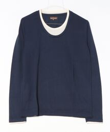 /Bl/フェイクレイヤード長袖Tシャツ Uネック