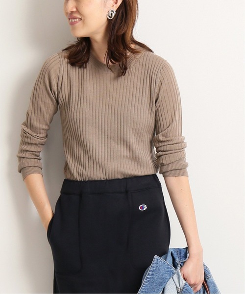 SLOBE IENA（スローブイエナ）の「ウォッシャブルウールハイゲージリブクルーネックプルオーバー◆（ニット/セーター・レディース・ブラック/ベージュ/ブルー/アイボリー・FREE）」の3枚目の写真