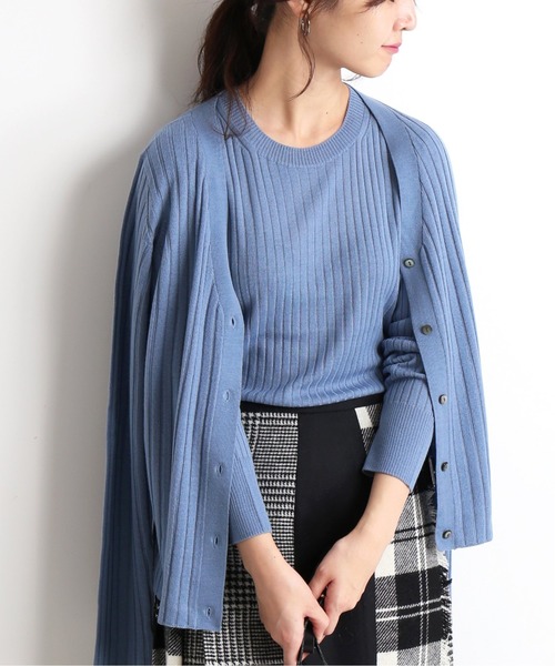 セール】ウォッシャブルウールハイゲージリブクルーネックプル