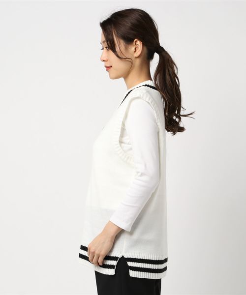 DING（ディング）の「DING/ラインニットベスト（ベスト・レディース・ピンク/イエロー/ホワイト/ブラック・FREE）」の9枚目の写真