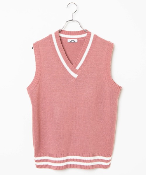 DING（ディング）の「DING/ラインニットベスト（ベスト・レディース・ピンク/イエロー/ホワイト/ブラック・FREE）」の4枚目の写真