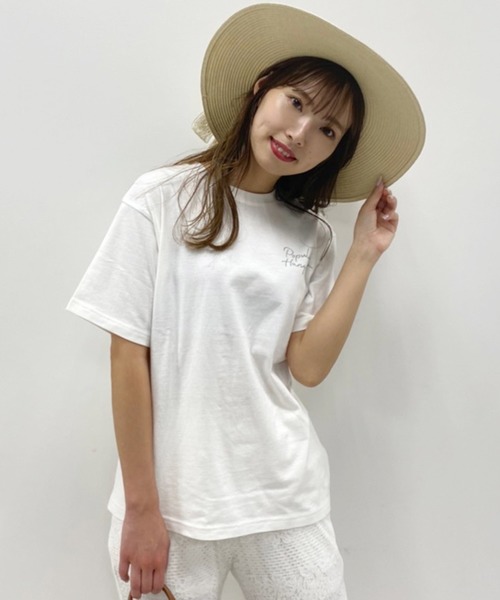 one after another NICE CLAUP(ワンアフターアナザーナイスクラップ)の「バックプリントハンバーガーT(Tシャツ/カットソー・レディース・オフホワイト/ホワイト系その他/スミクロ/サックスブルー・FREE)」の1枚目の写真