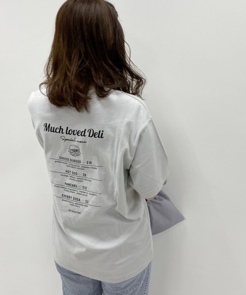 one after another NICE CLAUP(ワンアフターアナザーナイスクラップ)の「バックプリントハンバーガーT(Tシャツ/カットソー・レディース・オフホワイト/ホワイト系その他/スミクロ/サックスブルー・FREE)」の4枚目の写真