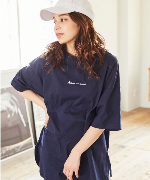 KANGOL EXTRA COMFORT（カンゴールエクストラコンフォート）の「WEB別注【KANGOL EXTRA COMFORT(カンゴール エクストラ コンフォート)】裾ラウンドチュニックTシャツ（Tシャツ/カットソー・レディース・チャコールグレー/ブラック/オフホワイト/ベージュ/モカ/ブラウン/パープル/ネイビー/ライトグリーン/マスタード・LL/L/M）」の8枚目の写真