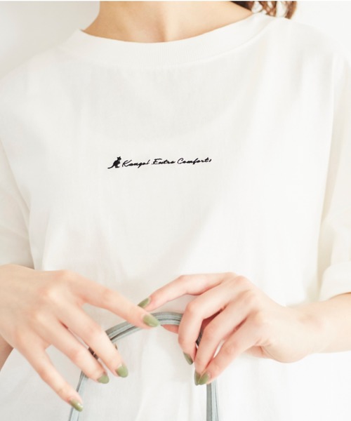 KANGOL EXTRA COMFORT（カンゴールエクストラコンフォート）の「WEB別注【KANGOL EXTRA COMFORT(カンゴール エクストラ コンフォート)】裾ラウンドチュニックTシャツ（Tシャツ/カットソー・レディース・チャコールグレー/ブラック/オフホワイト/ベージュ/モカ/ブラウン/パープル/ネイビー/ライトグリーン/マスタード・LL/L/M）」の12枚目の写真