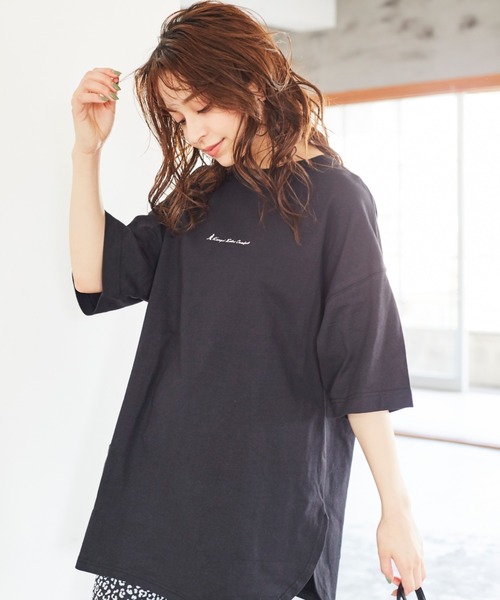 KANGOL EXTRA COMFORT（カンゴールエクストラコンフォート）の「WEB別注【KANGOL EXTRA COMFORT(カンゴール エクストラ コンフォート)】裾ラウンドチュニックTシャツ（Tシャツ/カットソー・レディース・チャコールグレー/ブラック/オフホワイト/ベージュ/モカ/ブラウン/パープル/ネイビー/ライトグリーン/マスタード・LL/L/M）」の14枚目の写真