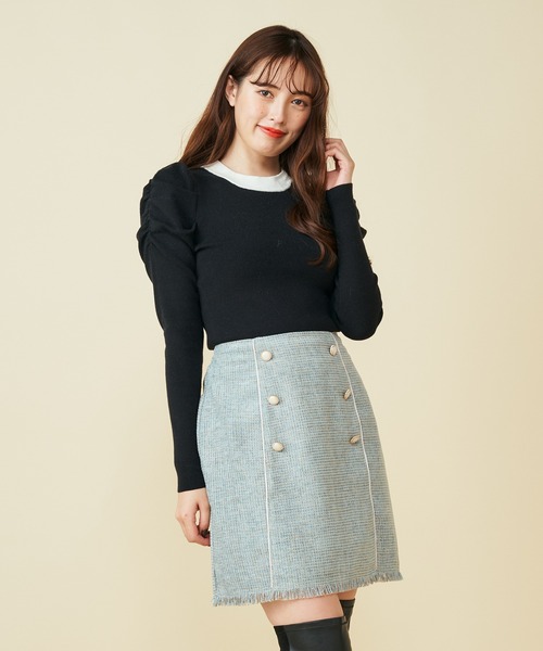 MIIA(ミーア)の「パイピングツィード台形スカート(スカート・レディース・ブラック/ピンク/ブルー・FREE)」の12枚目の写真