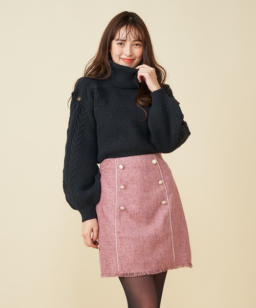 MIIA(ミーア)の「パイピングツィード台形スカート(スカート・レディース・ブラック/ピンク/ブルー・FREE)」の8枚目の写真