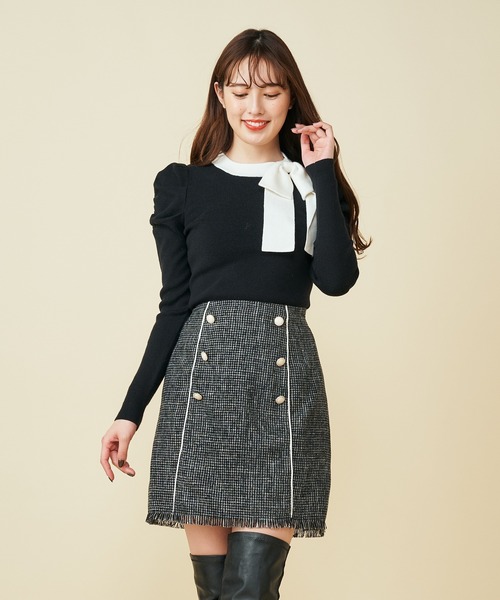 MIIA(ミーア)の「パイピングツィード台形スカート(スカート・レディース・ブラック/ピンク/ブルー・FREE)」の9枚目の写真