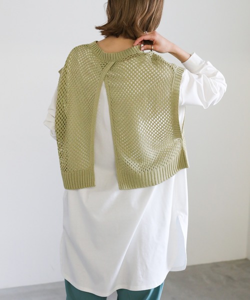 select MOCA（セレクトモカ）の「2021 SS バックスリットサマーニットショートベスト（ベスト・レディース・アイボリー/ライトカーキ/ライラック・FREE）」の2枚目の写真