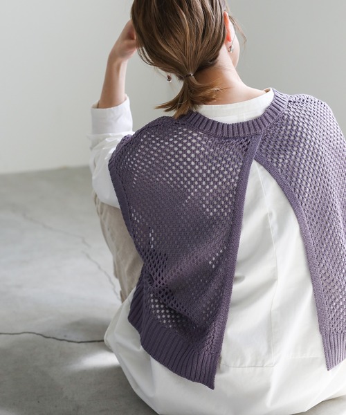 select MOCA（セレクトモカ）の「2021 SS バックスリットサマーニットショートベスト（ベスト・レディース・アイボリー/ライトカーキ/ライラック・FREE）」の3枚目の写真