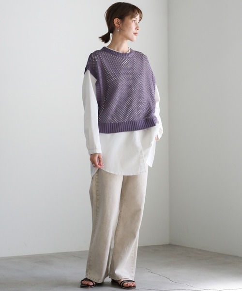 select MOCA（セレクトモカ）の「2021 SS バックスリットサマーニットショートベスト（ベスト・レディース・アイボリー/ライトカーキ/ライラック・FREE）」の4枚目の写真