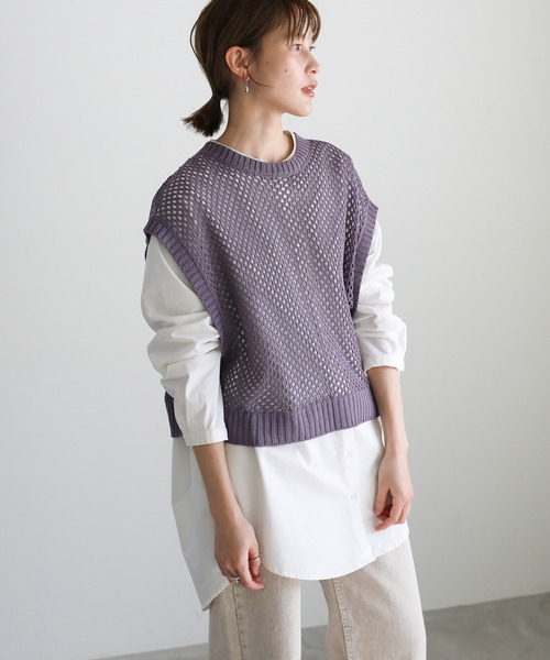 select MOCA（セレクトモカ）の「2021 SS バックスリットサマーニットショートベスト（ベスト・レディース・アイボリー/ライトカーキ/ライラック・FREE）」の9枚目の写真