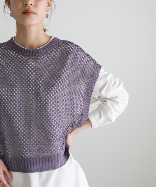 select MOCA（セレクトモカ）の「2021 SS バックスリットサマーニットショートベスト（ベスト・レディース・アイボリー/ライトカーキ/ライラック・FREE）」の8枚目の写真