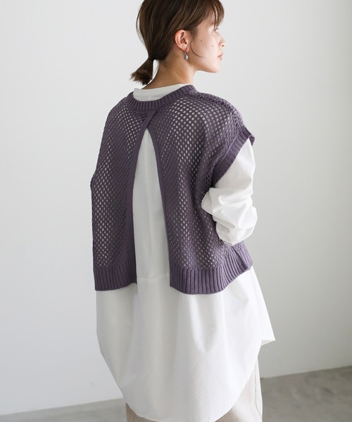 select MOCA（セレクトモカ）の「2021 SS バックスリットサマーニットショートベスト（ベスト・レディース・アイボリー/ライトカーキ/ライラック・FREE）」の7枚目の写真