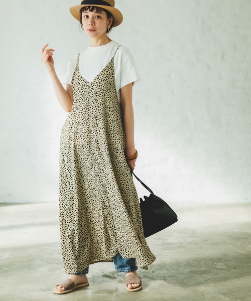 セール ママサイズ リンクコーデ Aライン 総柄 キャミワンピース ドット レオパード アニマル ラインアート 花柄 ワンピース Pairmanon ペアマノン のファッション通販 Zozotown