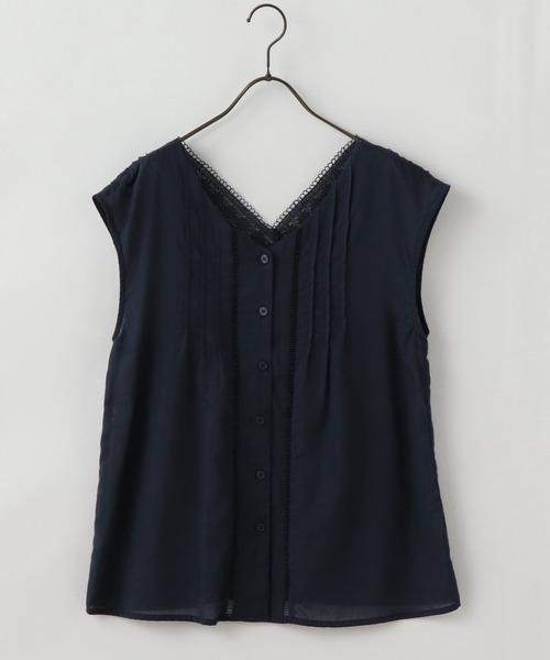 frames RAY CASSIN(フレームスレイカズン)の「【WEB限定】ピンタック×レース前後2wayブラウス(シャツ/ブラウス・レディース・ネイビー/オフホワイト・FREE)」の6枚目の写真