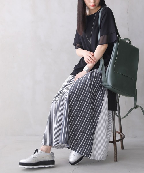 osharewalker（オシャレウォーカー）の「【廃盤】『ストライプ切替フレアスカート』（スカート・レディース・ネイビー・FREE）」の5枚目の写真