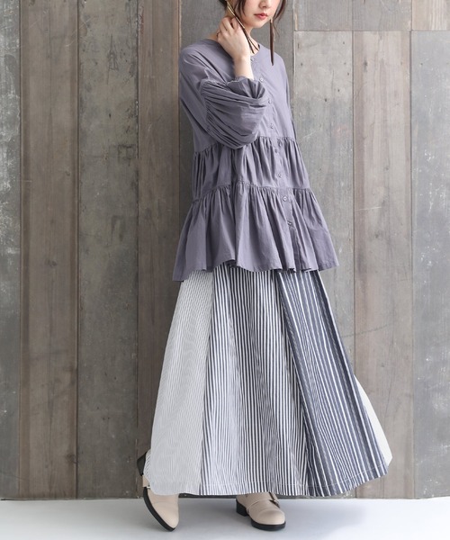 osharewalker（オシャレウォーカー）の「【廃盤】『ストライプ切替フレアスカート』（スカート・レディース・ネイビー・FREE）」の4枚目の写真