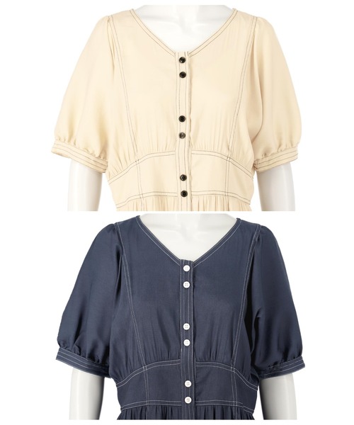 Alluge（アルージュ）の「ステッチデザインワンピース（ワンピース・レディース・ネイビー/アイボリー・FREE）」の3枚目の写真