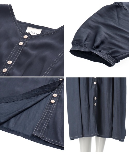 Alluge（アルージュ）の「ステッチデザインワンピース（ワンピース・レディース・ネイビー/アイボリー・FREE）」の8枚目の写真