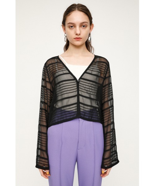 SLY（スライ）の「SHEER GATHER V/N CD/シアーギャザーVネックカーディガン（カーディガン/ボレロ・レディース・ブラック/オレンジ・FREE）」の3枚目の写真