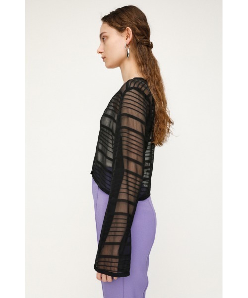 SLY（スライ）の「SHEER GATHER V/N CD/シアーギャザーVネックカーディガン（カーディガン/ボレロ・レディース・ブラック/オレンジ・FREE）」の6枚目の写真