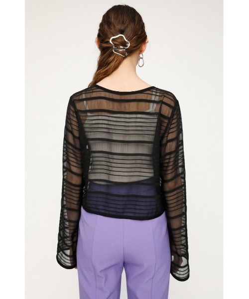 SLY（スライ）の「SHEER GATHER V/N CD/シアーギャザーVネックカーディガン（カーディガン/ボレロ・レディース・ブラック/オレンジ・FREE）」の7枚目の写真